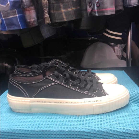All Saints Jack Script Low Top Black and White Sneakers - Picture 2 of 6